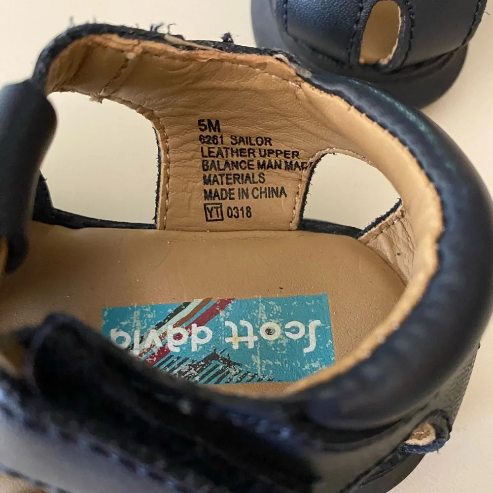 Scott David Kids Fisherman Sandals Navy Leather Size 5 Beach Summer Vacation